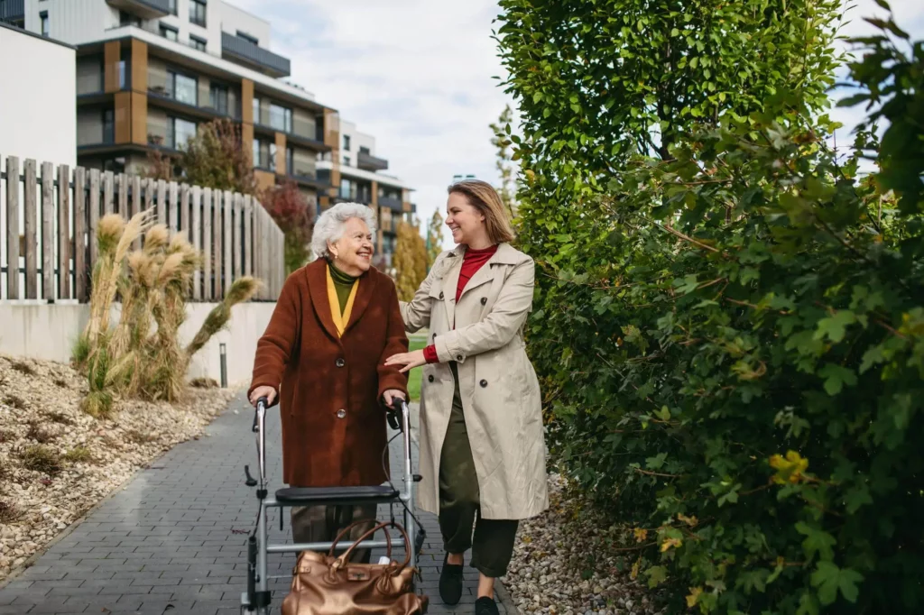 mother and daughter walking